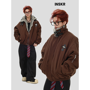 【INSKR】国潮美式「毛领座山雕棉服外套」宽松十字架加厚棉衣男