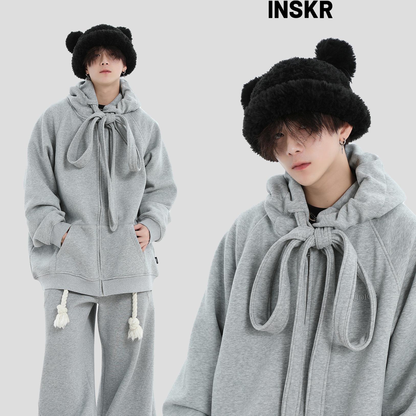 【INSKR】绑带设计连帽卫衣