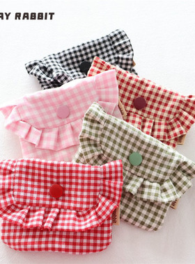 MAYRABBIT ins风少女格子翻盖零钱包女士卫生巾收纳包小众手拿包