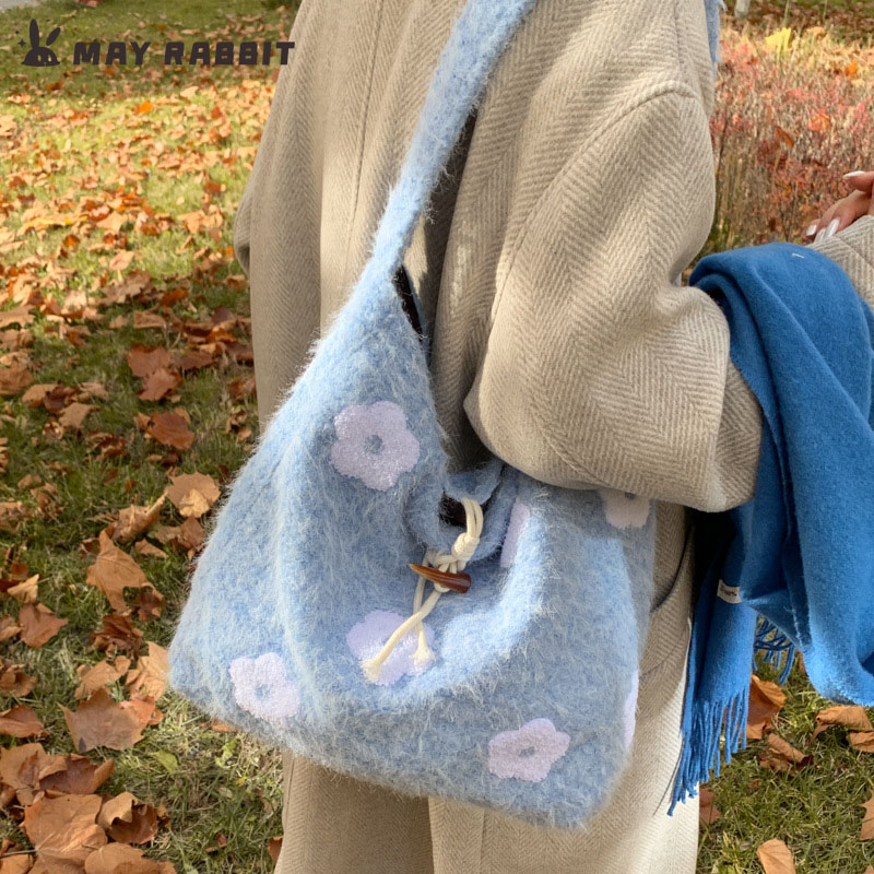 MAYRABBIT秋冬毛绒花朵单肩包