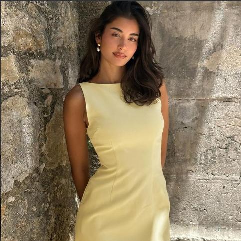 无袖后背拉链式短款修身连衣裙