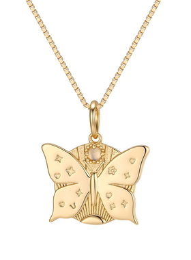 LuvLoops原创设计美丽蝴蝶项链吊坠月光石金银色可拆卸盒子链