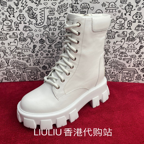 白色头层牛皮9cm内增高马丁靴