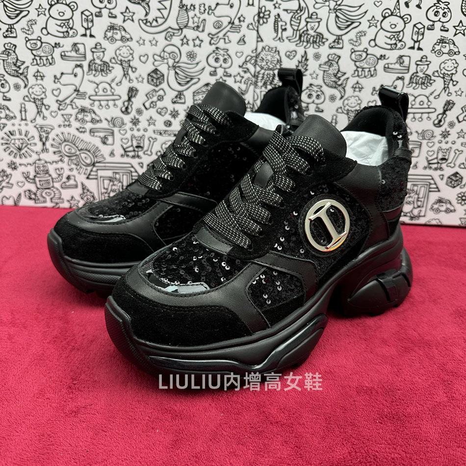隐形内增高10CM黑色珠片老爹鞋