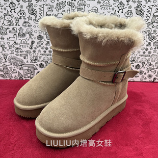 【隐形内增高7CM]厚底羚羊棕雪地靴女冬季加绒保暖短靴皮带扣两穿