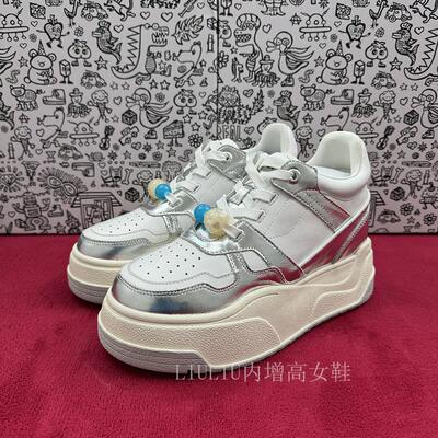 真皮彩珠休闲内增高9CM胖丁鞋
