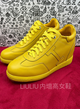 24年春季新品隐形内增高6.5CM复古黄色真皮德训鞋女跑鞋YF263ESC