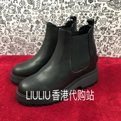 2025春新款 黑色真皮低帮脚踝靴11cm内增高牛皮切尔西靴休闲女短靴