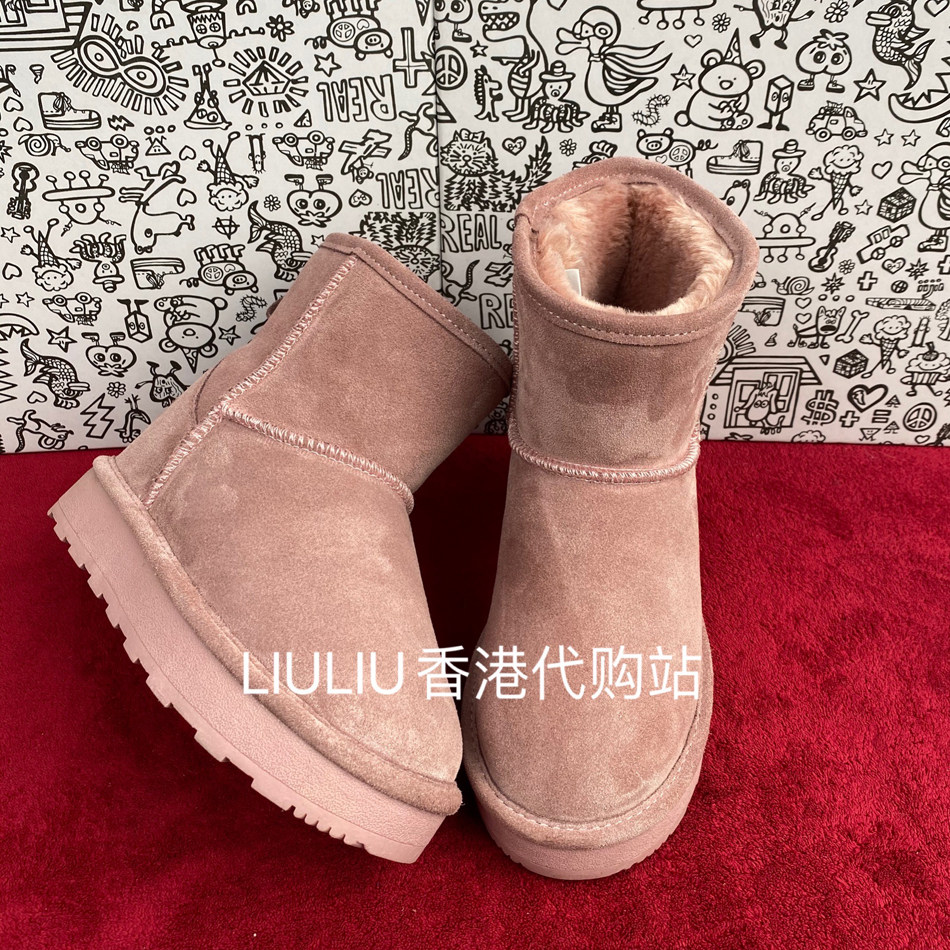 2025年冬粉色真皮7cm隐形内增高厚底磨砂皮雪地靴短筒加厚保暖女,女鞋,时尚雪地靴,淘宝优惠券,粉丝福利购,淘宝优惠卷