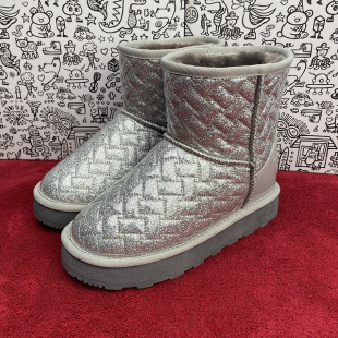 隐形7CM内增高pvc防水刺绣菱格纹真皮厚底雪地女鞋 2025年冬季 新款