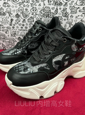 24年春新品厚底隐形内增高9CM拼接休闲超轻款黑色老爹鞋YF677RAH
