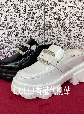 2025夏季超轻款8cm内增高黑白牛皮水钻厚底女鞋平底半拖YF858SJE