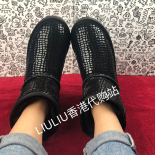 2025冬新款 7cm保暖短筒靴 四寸真皮磷纹雪地靴内增高厚底低筒女鞋