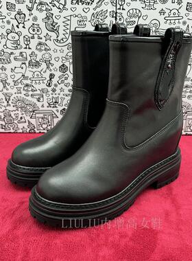 【隐形内增高9.5CM]春秋新品厚底黑色西部马丁靴一脚蹬切尔西女靴