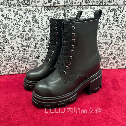 秋季厚底内增高10CM真皮马丁靴