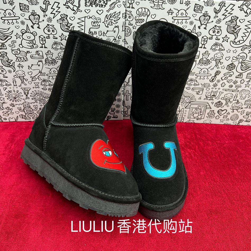 内增高真皮冬季刺绣中筒雪地靴