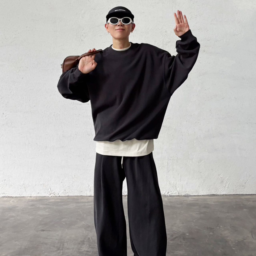 EMCS-韩系小众潮流抽绳松紧腰纯色百搭宽松纯色休闲裤259045男