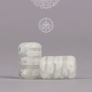 【顶珠】手工白色琉璃桶珠 半透花朵纹DIY文玩手串搭配手串手链配