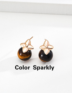 Color 925银镀金虎眼石耳钉女轻奢高级感小众设计感耳饰 Sparkly