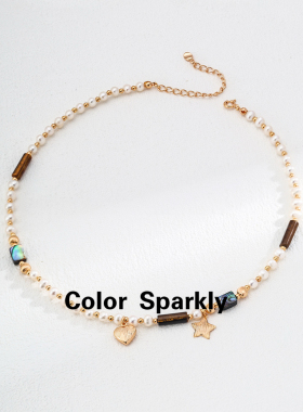 Color Sparkly小众设计S925银天然珍珠虎眼石串珠项链时尚百搭