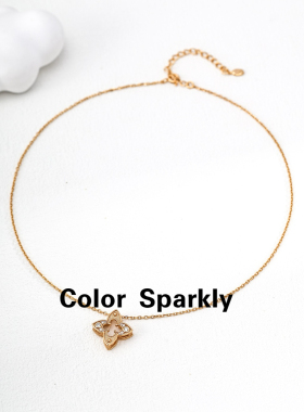 Color Sparkly 925银镀金镂空四叶草项链女轻奢高级感气质百搭