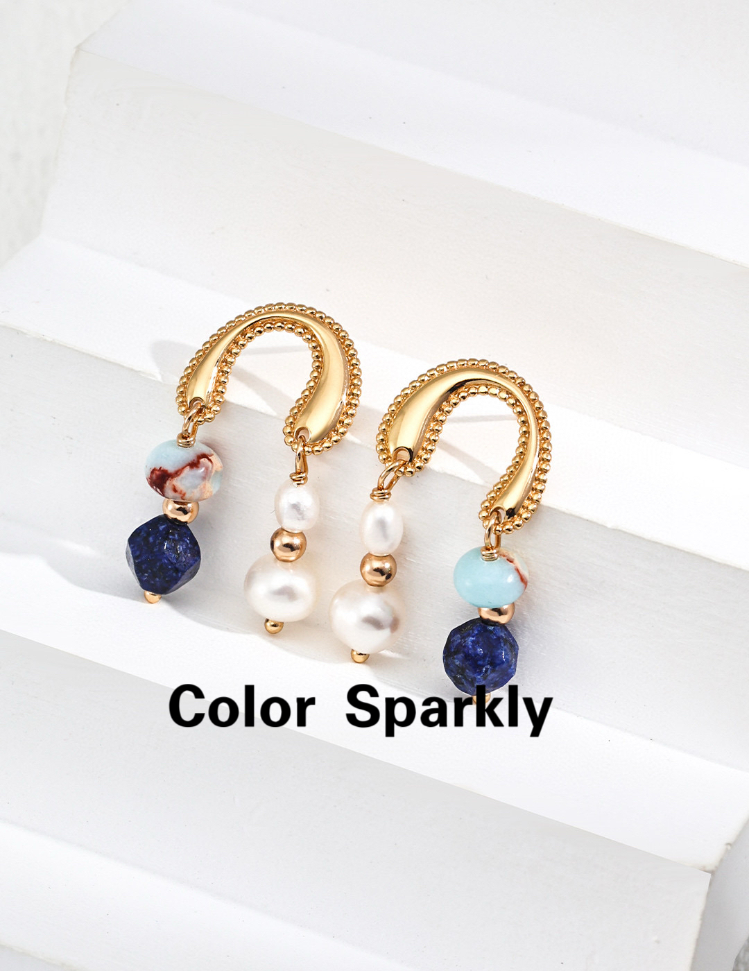 Color Sparkly小众轻奢设计S925银青金石寿山石耳环时尚百搭耳饰