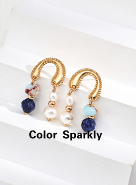 Color Sparkly小众轻奢设计S925银青金石寿山石耳环时尚百搭耳饰