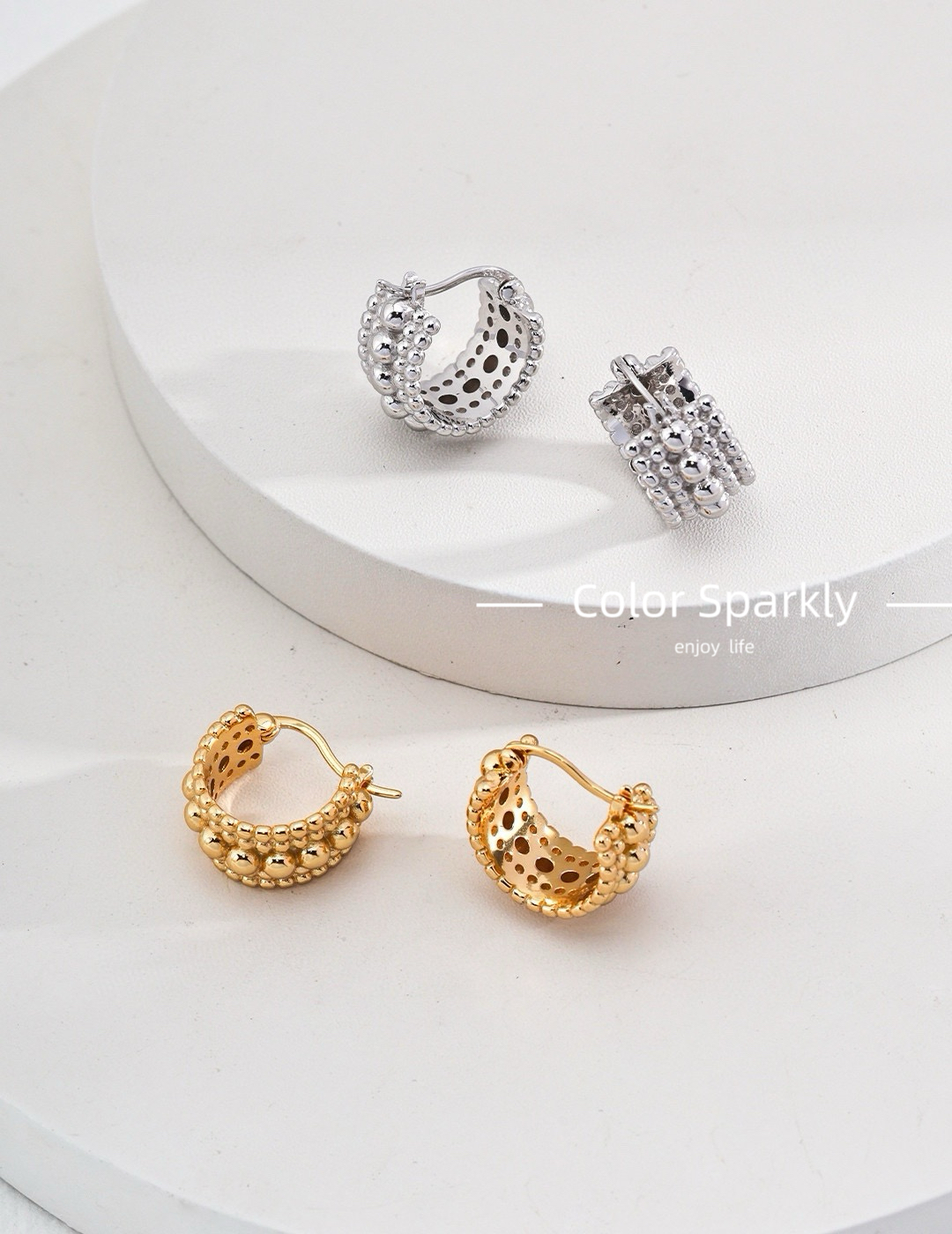 925银镀金圆球简约轻奢耳环