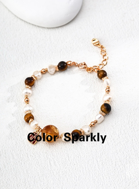 复古虎眼石珍珠手链女小众气质