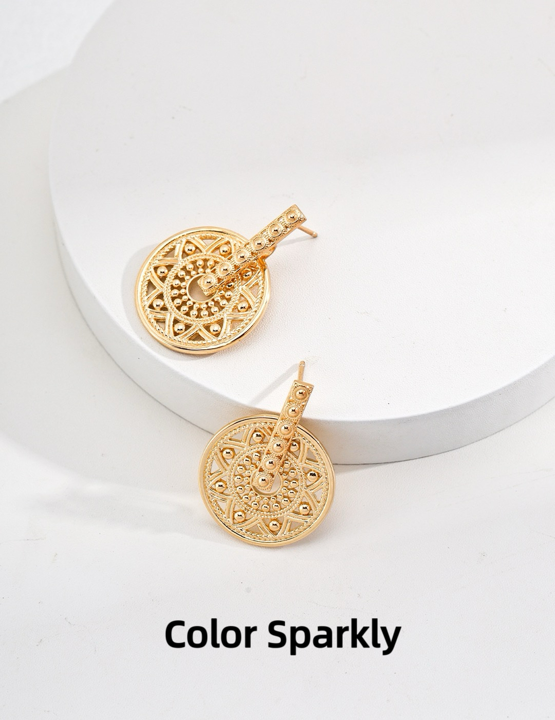 Color Sparkly圆牌气质耳环小众独特耳环轻奢高级感冷淡风耳饰