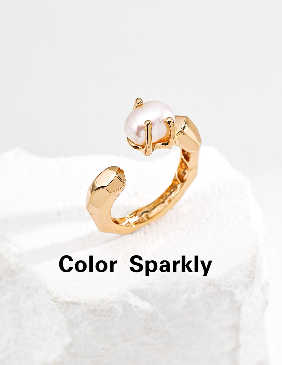 Color Sparkly 925银镀金天然珍珠戒指女轻奢高级感百搭指环