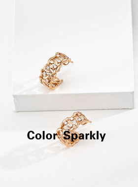 Color Sparkly 925银镀金简约设计时尚个性耳钉女高级气质耳饰