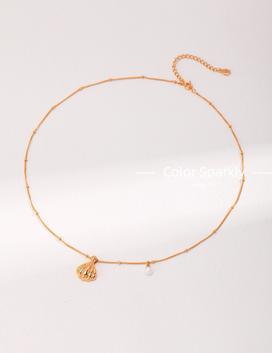 Color Sparkly小众轻奢设计S925银贝壳项链简约风珍珠项链耳环