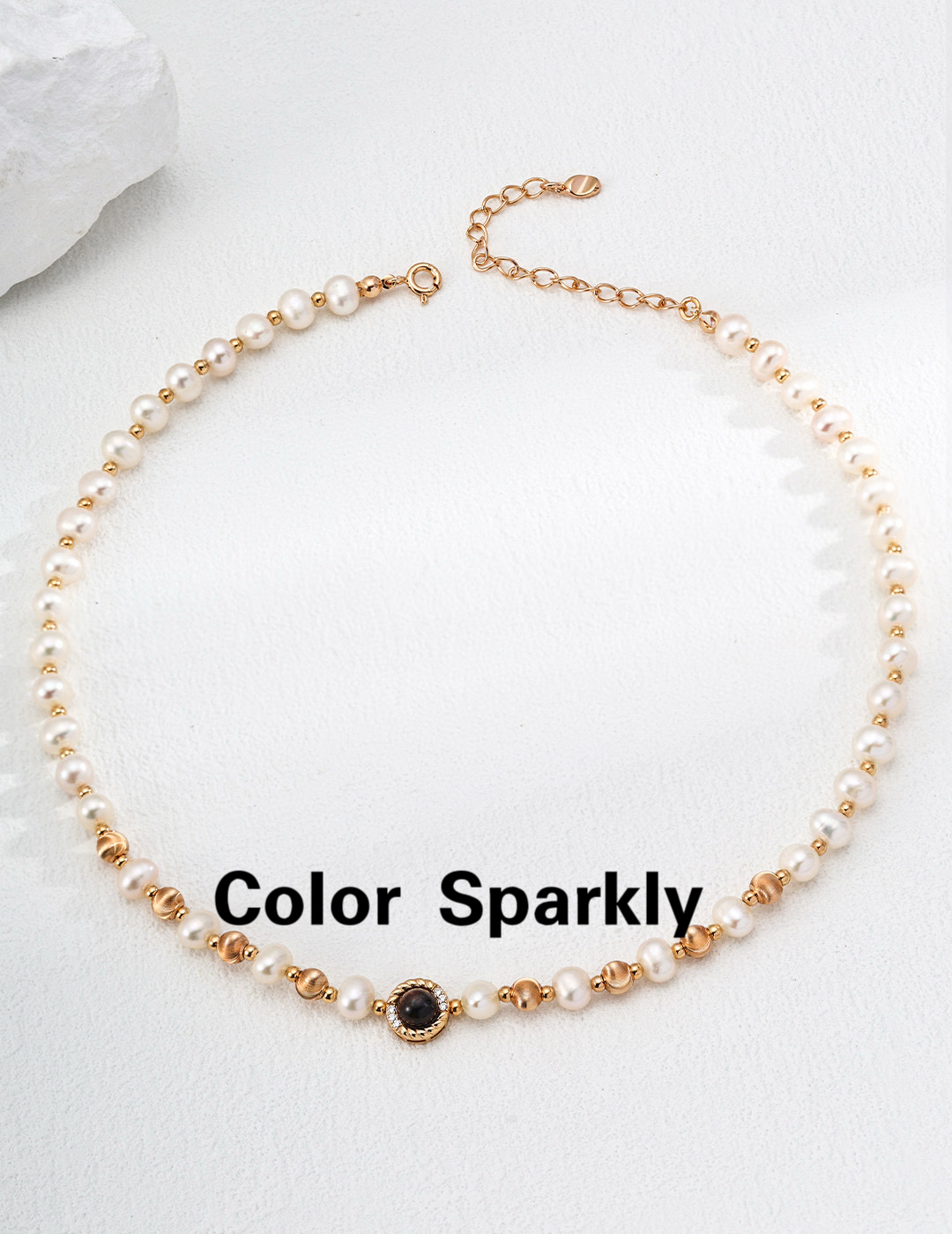 Color Sparkly小众设计S925银天然珍珠虎眼石锆石项链简约时尚