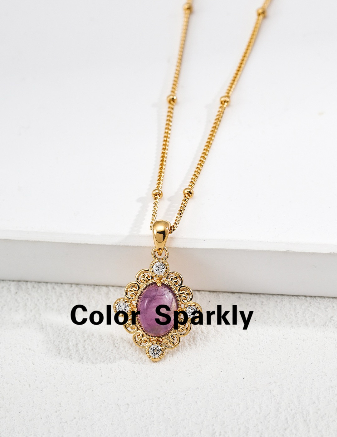 925银镀金紫水晶项链女