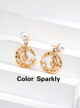 Color Sparkly天然珍珠锆石耳环女S925纯银高级感轻奢气质耳饰