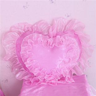 韩式 贡缎 粉色蕾丝 心形抱枕 方形抱枕 含芯包邮 婚庆靠背枕