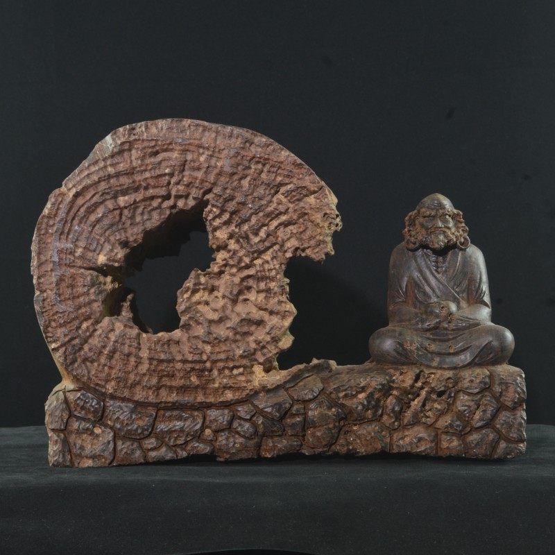 老挝大红酸枝达摩木雕红木工艺品风化老料纯手工雕刻客厅禅意摆件