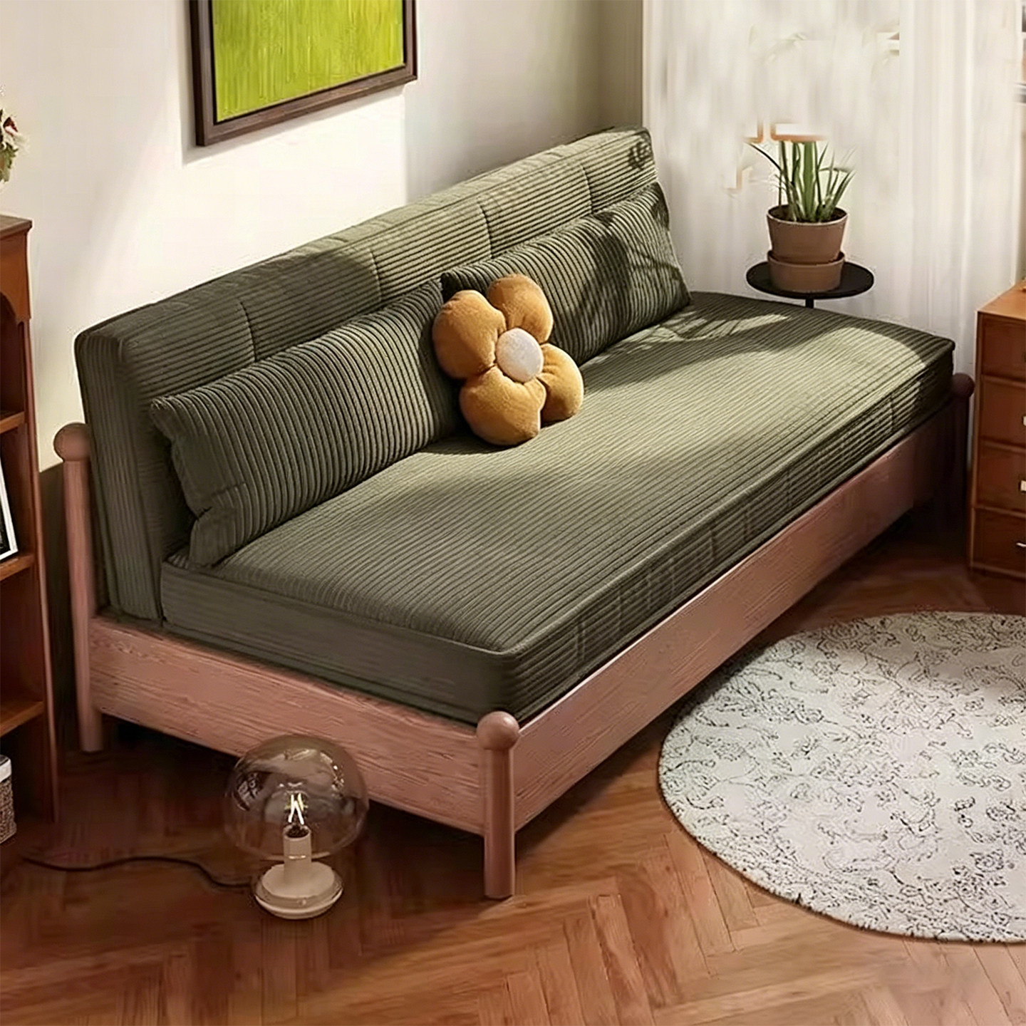 实木沙发床现代简约可折叠床北欧小户型客厅书房阳台两用双人沙发