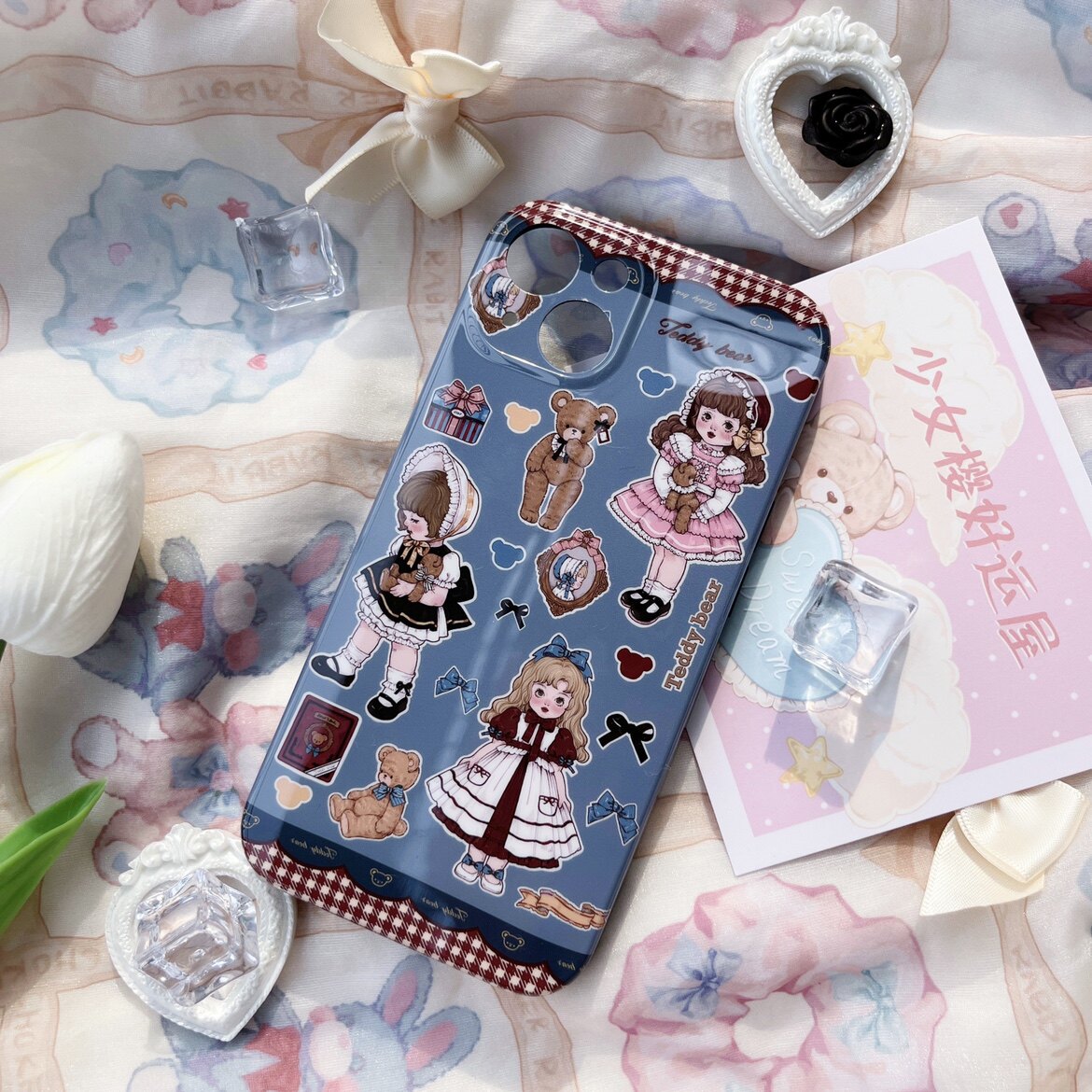原创复古联名小熊屋Lolita手机壳适用13Promax苹果xsXR8p可爱全包