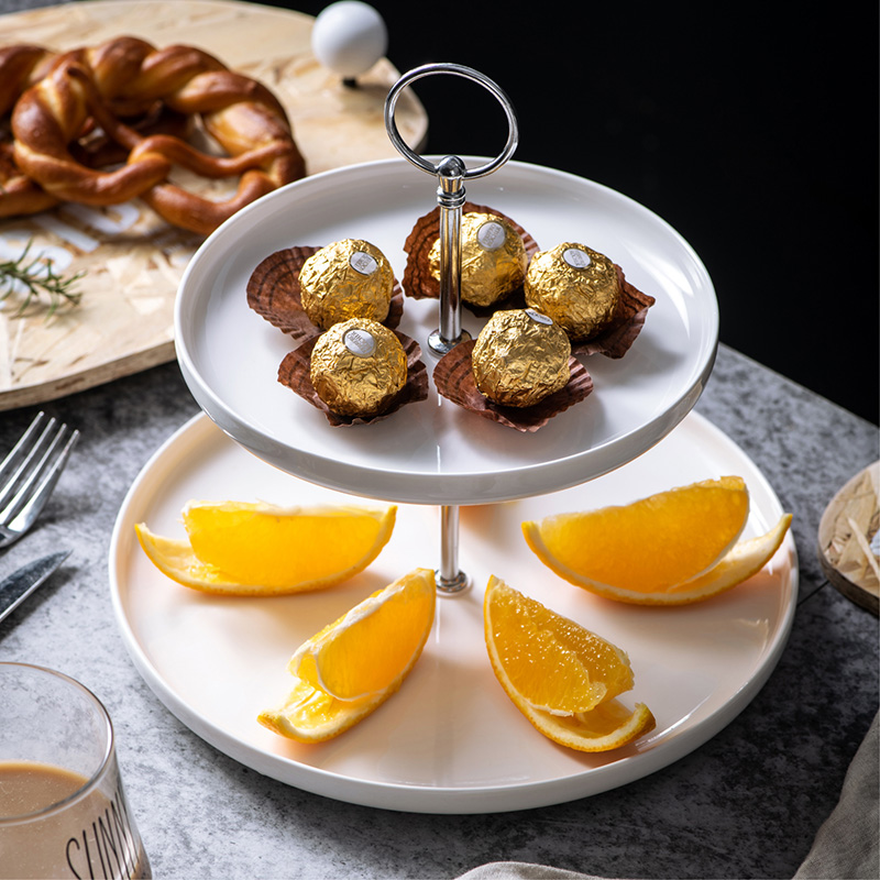 纯白色蛋糕架双层盘定制LOGO水果