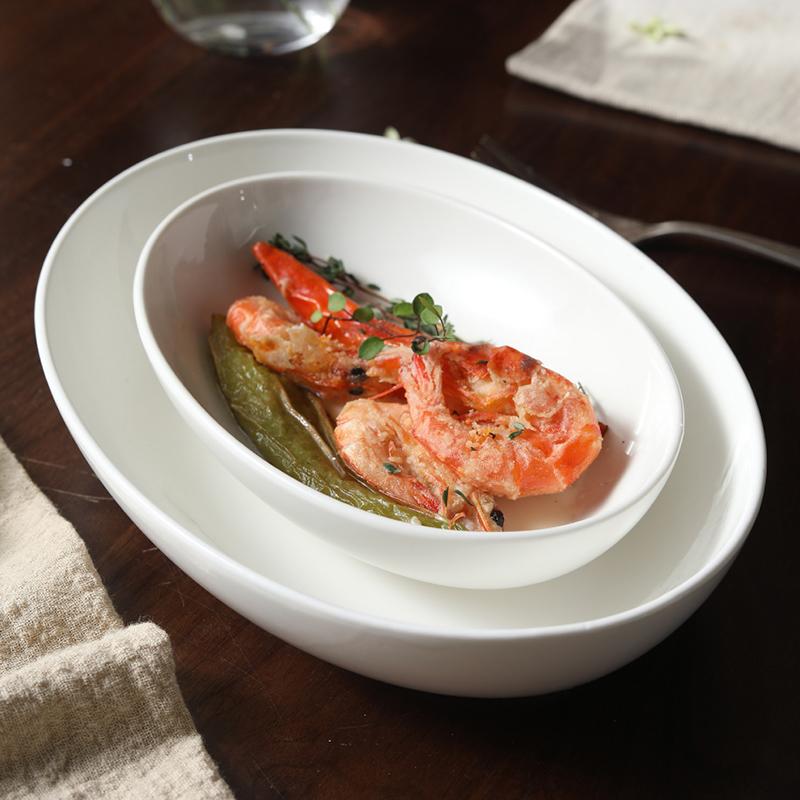 鱼盘家用2025新款蒸鱼盘子高级感陶瓷深鱼盘欧式椭圆形纯白烤鱼盘