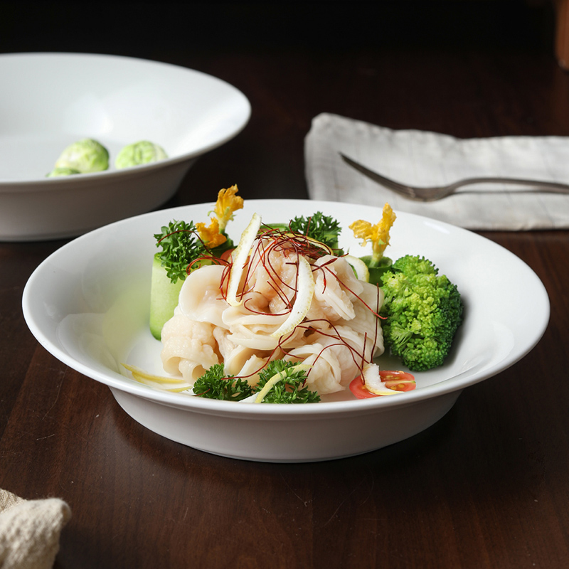 盘子家用菜盘汤盘碟子陶瓷纯白日式深盘9寸10寸大盘高级感耐高温