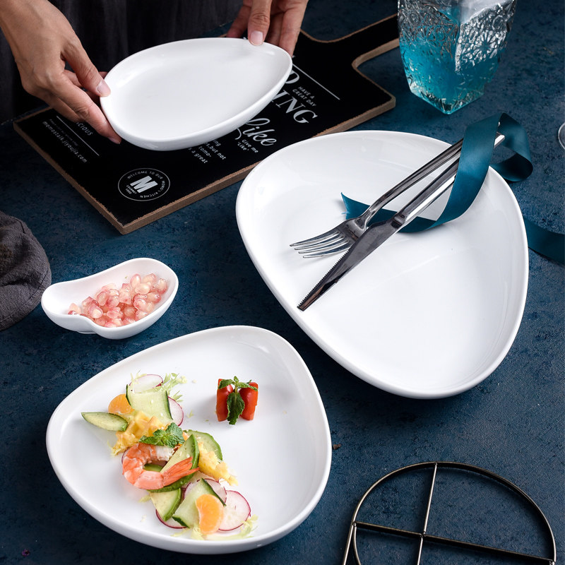 暮云陶瓷纯白异形盘子家用不规则菜盘菜盘家用创意个性可定制logo