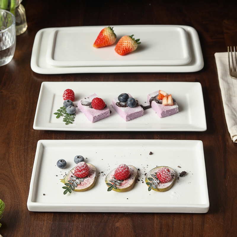 长条盘子陶瓷日式纯白西餐盘子长方形平盘寿司盘甜品盘商用餐具大