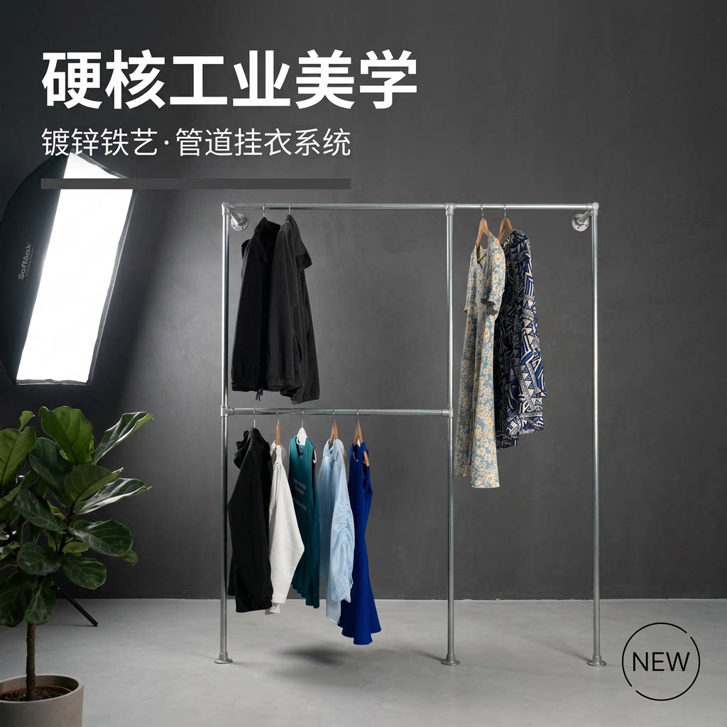 镀锌服装展示架上墙壁挂式服装店侧挂衣帽间挂衣架加厚可升降展架