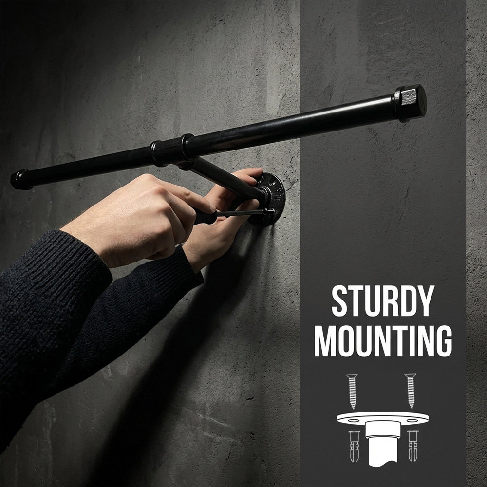 服装店专用展示架黑色上墙挂衣架服装货架挂衣杆墙壁水管陈列架