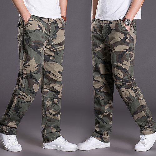 春季新款男士户外直筒迷彩工装裤多口袋宽松潮流时尚纯棉休闲裤子