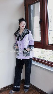 南态唯有暴富冬季加厚可外穿三层夹棉加绒加厚可外穿睡衣套装