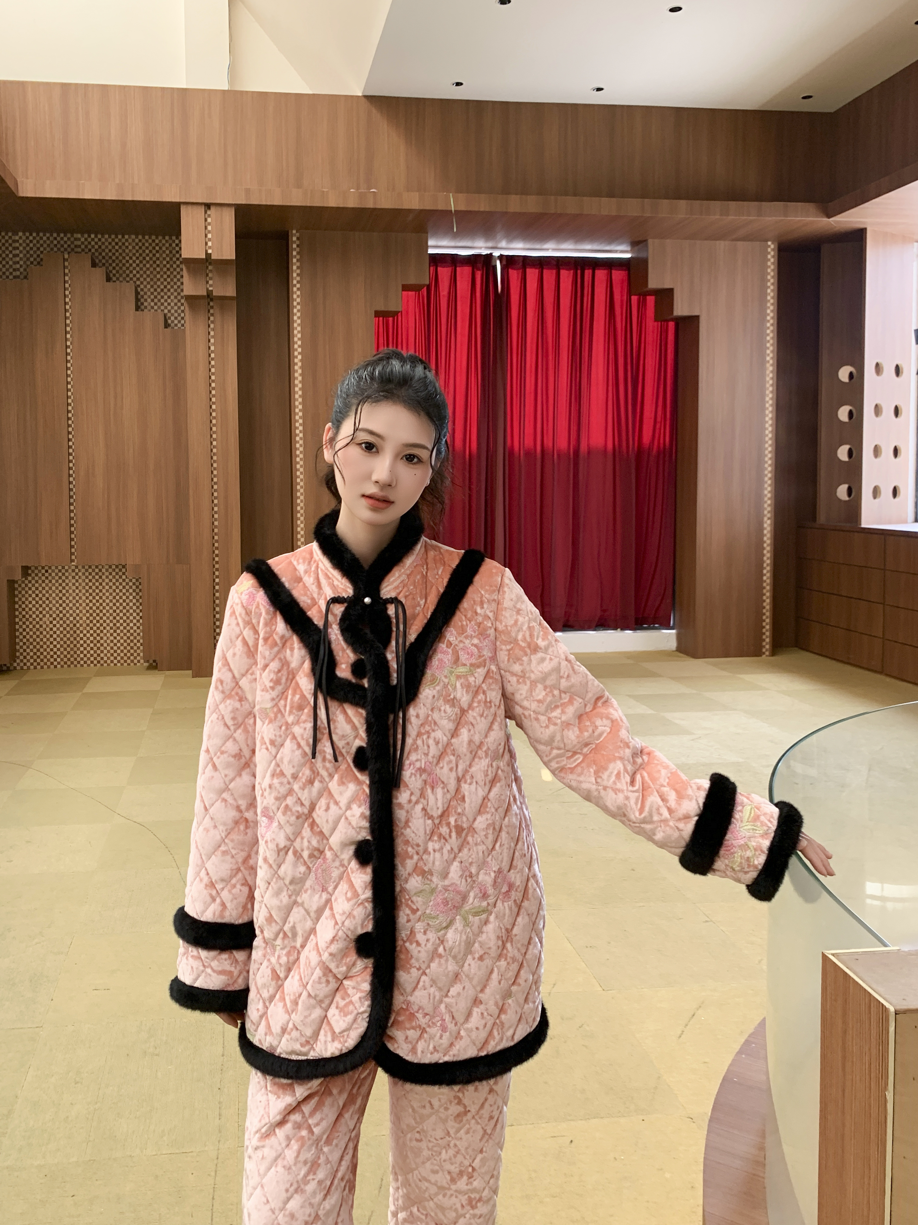 原艾慕优锦绣前程秋冬新中式撞色刺绣加棉加厚可外穿睡衣家居服